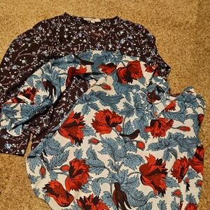 LOFT Womens Floral Blouses - Red and Blue/burgandy/deep Purple X2 Bundle Size M